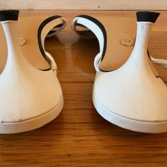 Zara White Leather Kitten Heeled Sandals W/ Gold Buckle, Sz 38 - Picture 12 of 14